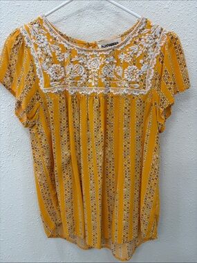 Savannah Jane Yellow Embroidered Peasant Blouse